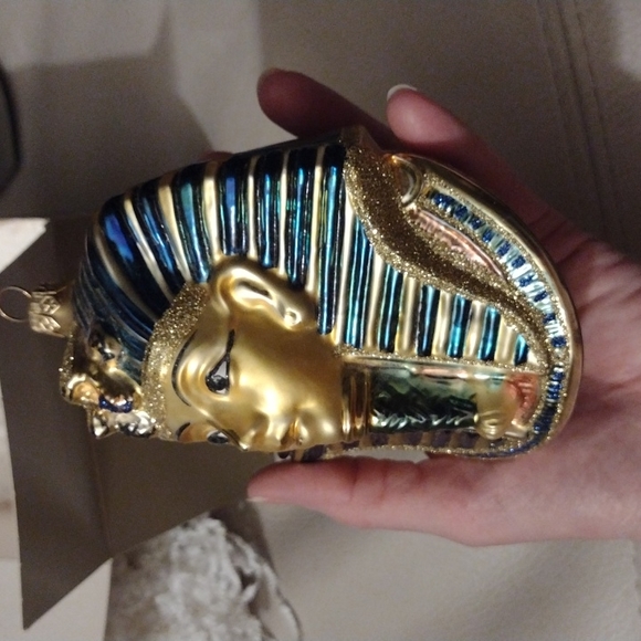 Tutankhamen 2 Kurt Adler Ornament Gold Glittered Pharaoh Polonaise Glass… - Picture 3 of 5